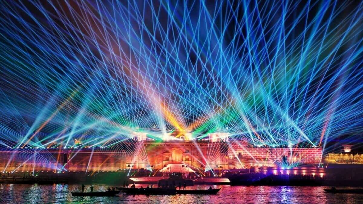 Dev Deepawali 2025 celebration in Varanasi viewed from Ganga river near Hotel Golden Lotus